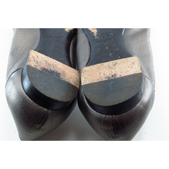 AGL Size 37 M Silver‎ Round Toe Ballet Flats Leather Women - Picture 6 of 7